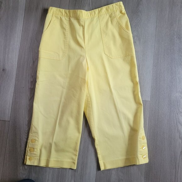 Yellow Linen Cropped Pants With Button Hem Detail By Chadwicks Real Comfort 10P - Picture 1 of 3
